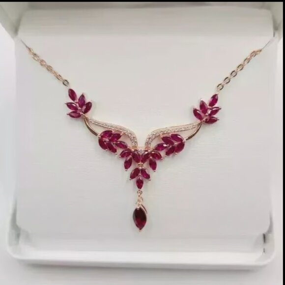 3Ct Marquise Red Ruby Drop Necklace 14KT Rose Gold Plated Silver Necklace $650 - Picture 4 of 7